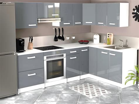 Cocina Completa De Esquina 11 Compartimentos 416 Cm Gris Y Blanco