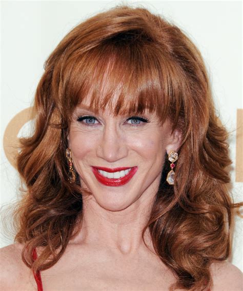 Kathy Griffin Medium Wavy Copper Brunette Hairstyle with Layered Bangs