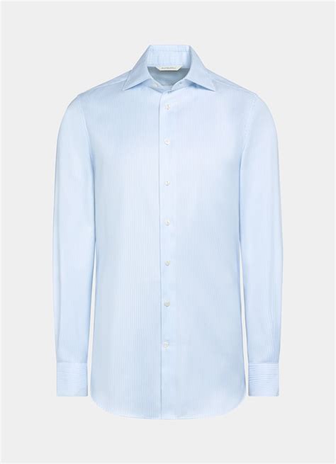 Light Blue Striped Oxford Extra Slim Fit Shirt In Pima Cotton Traveller