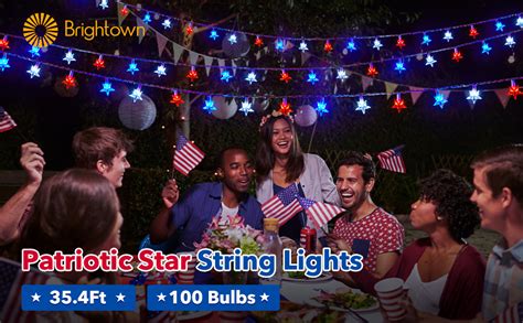 Amazon Red White Blue Star String Lights Plug In 33ft 100 LED