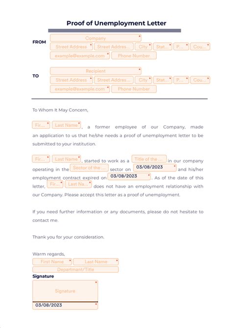 Proof Of Unemployment Letter Template