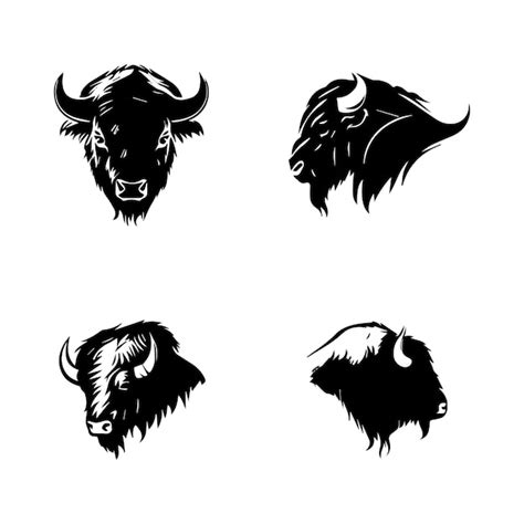 Buffel Hoofd Logo Collectie Set Hand Getekende Illustratie Premium Vector