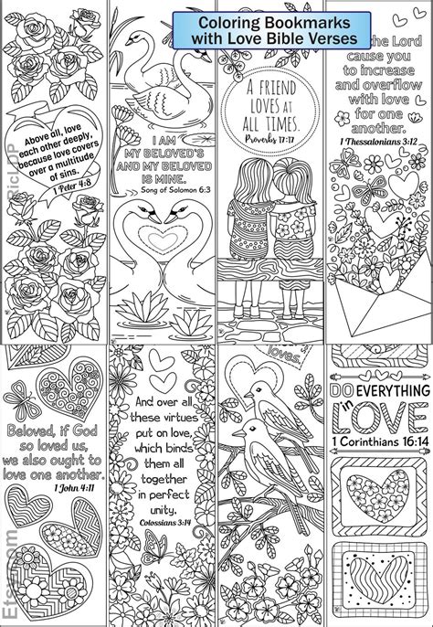 Scripture Bookmarks Bible Coloring Heart Doodles Colossians 3 Solomon 1 John 4 1 Corinthians 16 ...