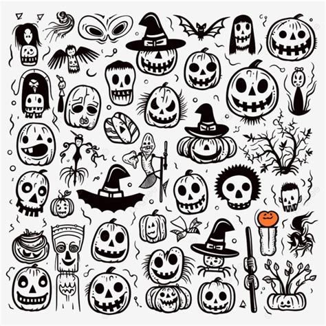 Set Of Halloween Doodle Art, Halloween Drawing, Halloween Hand Drawn ...