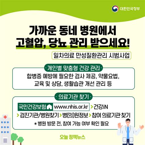 2월 17일 오늘 정책뉴스 일차의료만성질환관리시범사업 가까운 동네 병원에서 고혈압 당뇨 관리 받으세요 개인별 맞춤형