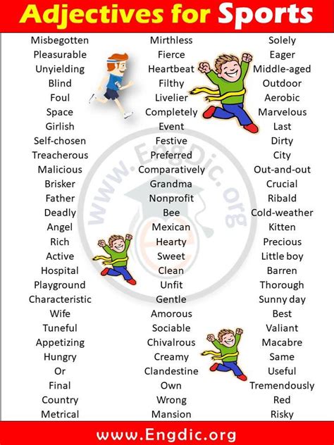 List Of Adjectives For Sports 800 Sports Vocabulary Words In English