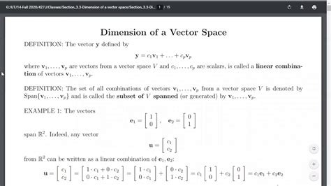 Differential Equations And Linear Algebra Dimension Of A Vector Space