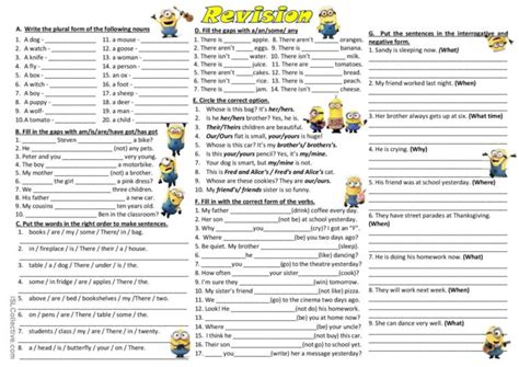 Revision Elementary General Gramma English Esl Worksheets Pdf