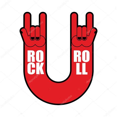 Rock And Roll Hand Sign Logo For Rock Music Festival Emblem Fo Stock