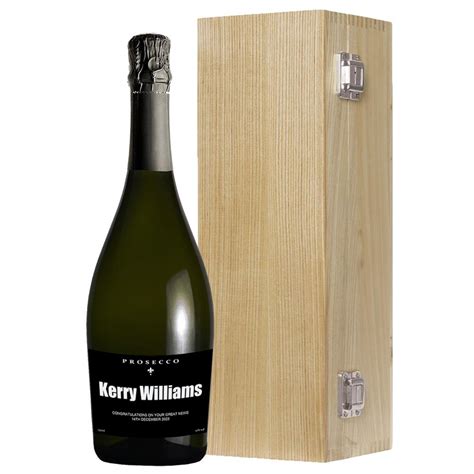 Personalised Prosecco Black Label In Luxury Oak Box Bottled And Boxed