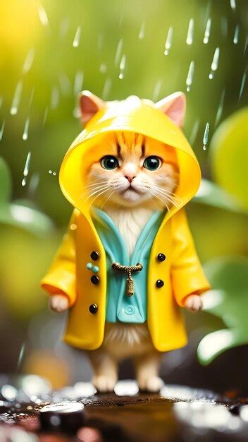 Premium AI Image | Cute cat in yellow raincoat drawing cartoon artwork ...