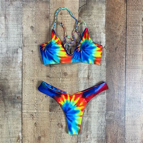 Zaful Swim Zaful Tie Dye String Bikini Swimsuit Sz Small Us