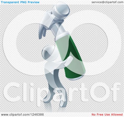 Clipart Of A 3d Silver Man Carrying A Giant Hammer Royalty Free