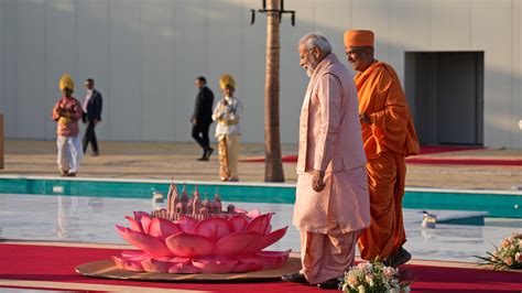 Indian Prime Minister Narendra Modi Opens Stone Built Hindu Temple In