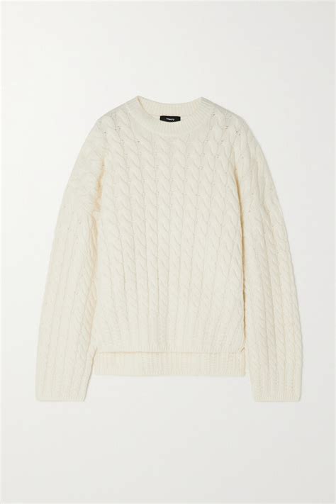 Theory Karenia Cable Knit Wool And Cashmere Blend Sweater Ivory