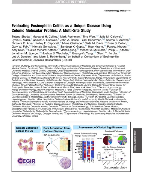 Pdf Evaluating Eosinophilic Colitis As A Unique Disease Using Colonic Molecular Profiles A