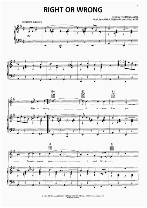 Right Or Wrong Piano Sheet Music Onlinepianist