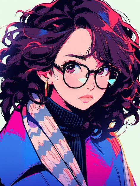 Premium Ai Image Anime Girl With Glasses And Scarf Looking At Camera Generative Ai