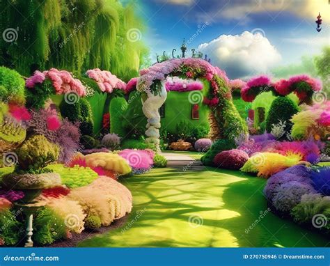 Enchanted Garden A Magical Garden In Spring Stock Illustration