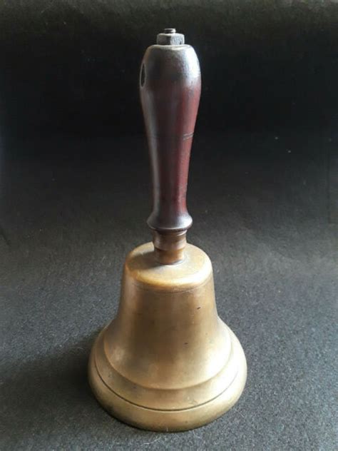 Vtg Teachers School Hand Bell 7 12” Brass Ringer Wood Handle Ebay