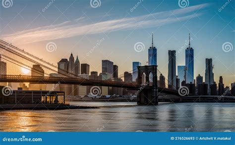 Sunrise Over Brooklyn Bridge and Downtown New York City Stock ...