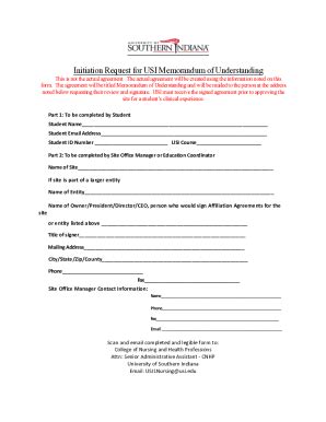 Fillable Online Initiation Request For USI Memorandum Of Understanding