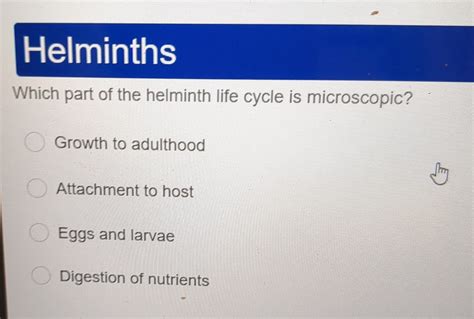 Solved HelminthsWhich part of the helminth life cycle is | Chegg.com