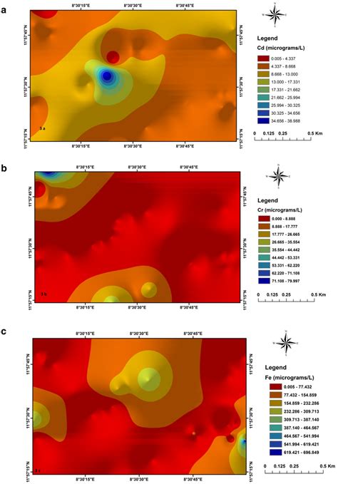 a–f Spatial variation maps of analyzed Heavy in the groundwater of ...