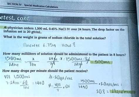 Solved Section Ivv Special Medication Calculations Etest Cont