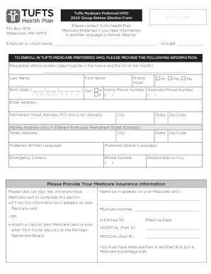 Fillable Online Tufts Health Plan Medicare Preferred Enrollment Form