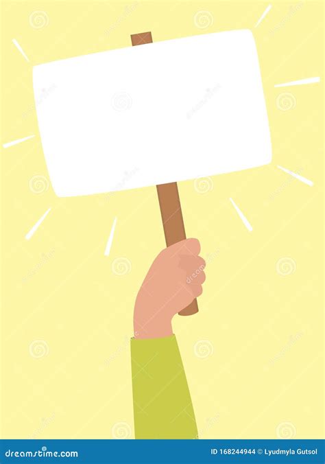 Hand Holding Blank Banner On Wooden Handle Flat Cartoon Vector