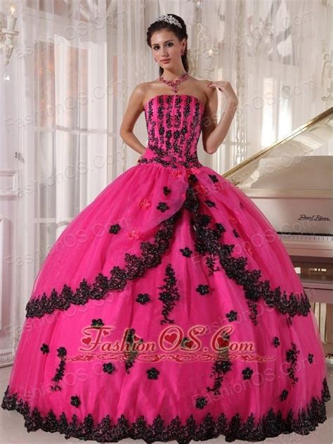 Perfect Hot Pink Quinceanera Dress Strapless Appliques Ball Gown