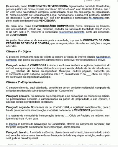 Modelo De Contrato Compromisso De Compra E Venda Por Construtora