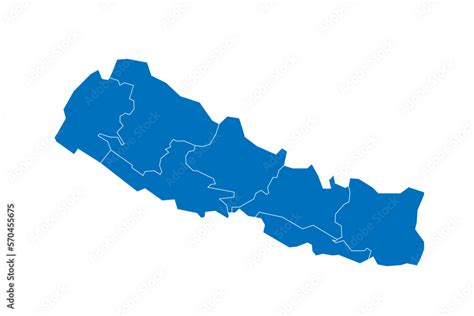 Nepal Political Map Of Administrative Divisions Provinces Solid Blue Blank Vector Map With