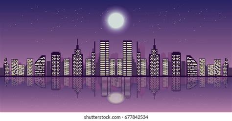 Night City Vector Illustration Skyline Cityscape Stock Vector Royalty