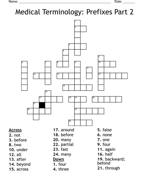 Medical Terminology Prefixes Part Crossword Wordmint