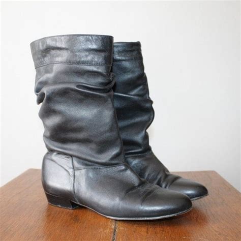 80s Black Leather Slouch Boots By Holliepoint On Etsy