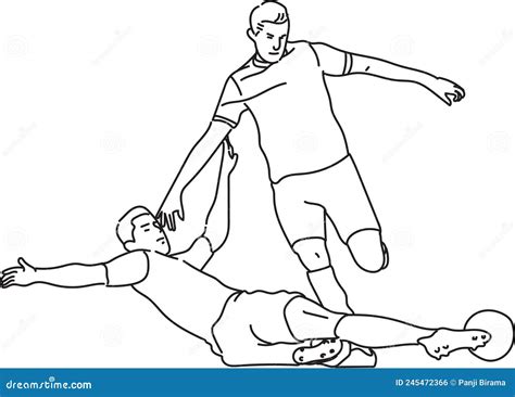 Line Art Of One Footballer Tackle Each Other Stock Vector