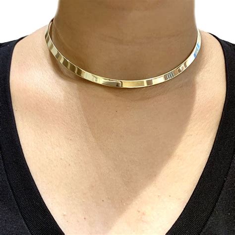 Colar Aro Choker Liso Ouro Semijoia Muzazen Semijoias E Acess Rios