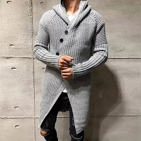 Su Teres Para Hombres Hombres De Punto Con Capucha Cardigan Largo