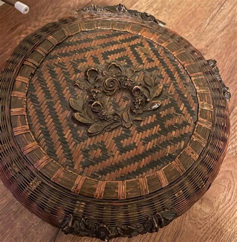 Antique Vintage Chinese Sewing Basket Round Lidded Boho Wicker Etsy