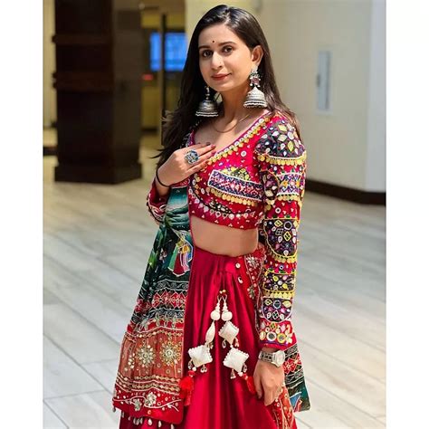 Red print and mirror work gujarati garba navratri lehenga chaniya choli ...