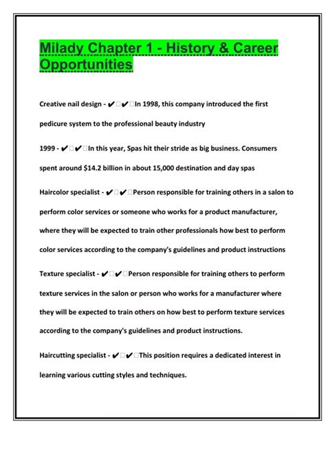 Milady Chapter 1 - History & Career Opportunities Exam Guide
