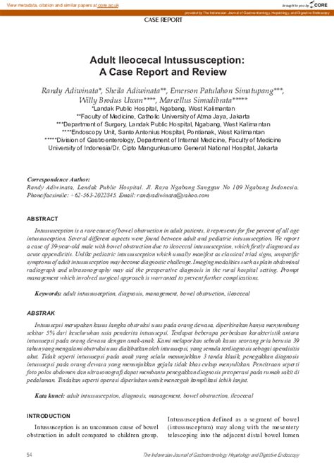 Pdf Adult Ileocecal Intussusception A Case Report And Review