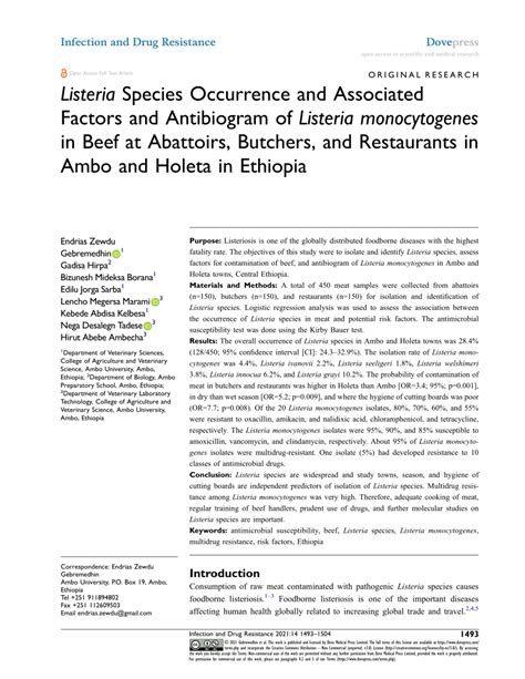 PDF Listeria Species Occurrence And Associated Risk Factors And