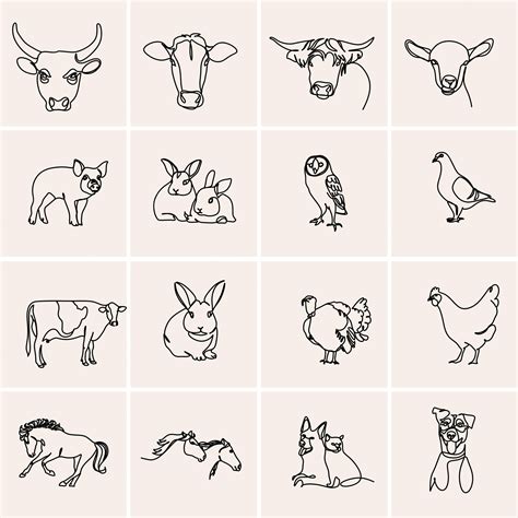 Premium Vector | Set of animals line art