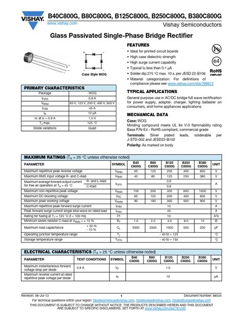 B C G Datasheet Glass Passivated Single Phase Bridge Rectifier