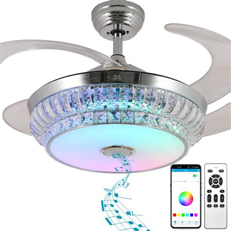 Retractable Ceiling Fan With Light And Bluetooth Silver Ceiling Fans