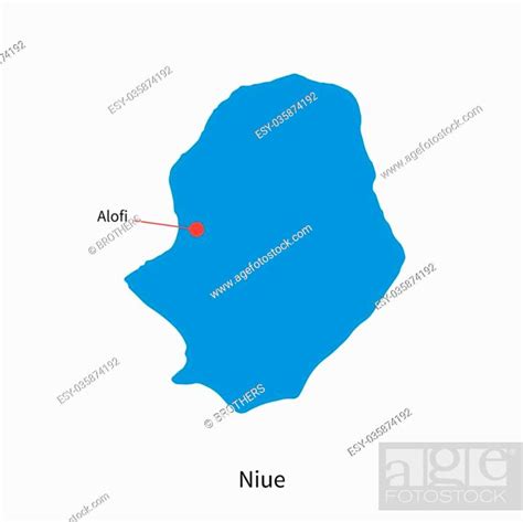 Detailed Vector Map Of Niue And Capital City Alofi Stock Vector