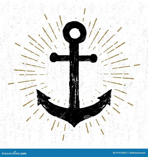 Hand Drawn Vintage Icon With A Textured Anchor Vector Illustration